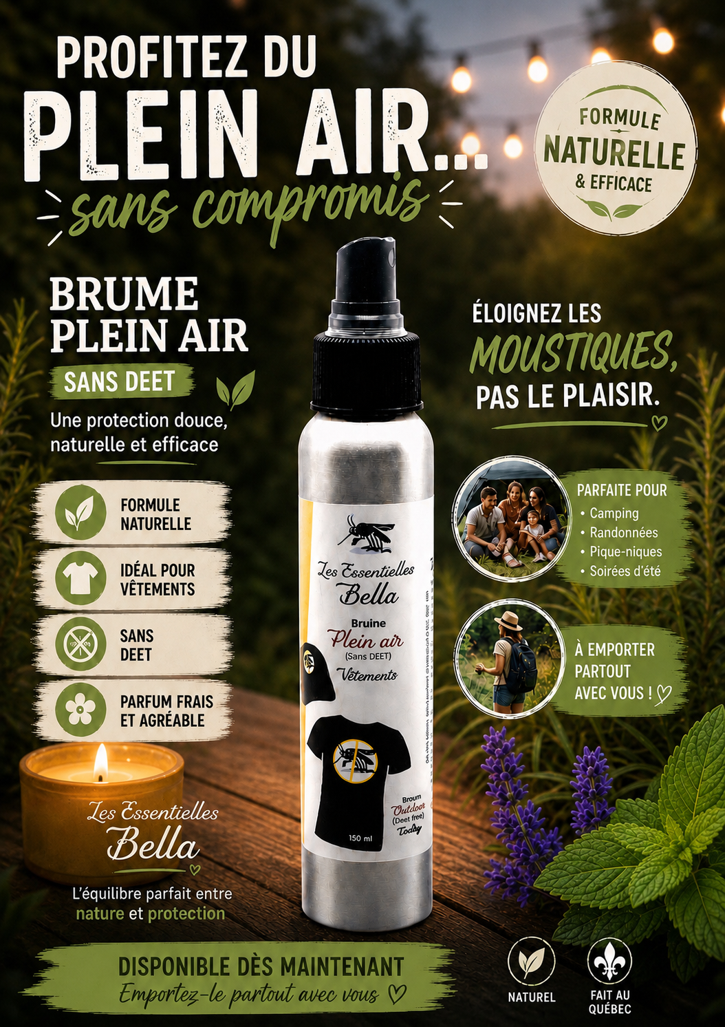Bruine plein air pour vêtement sans DEET (Brown outdoor spray for clothing without DEET)