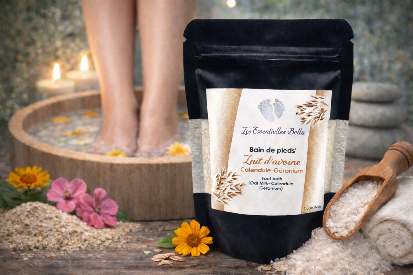 Bain de pieds (Lait d'avoine & calendule-géranium)-Foot bath (Oat milk & calendula-geranium)