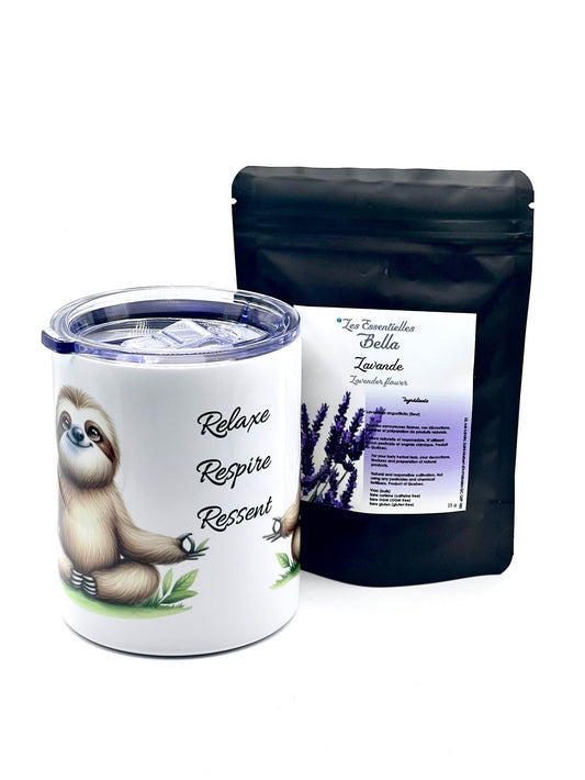 Ensemble tasse & tisane (Tasse bohomme paresseux & Tisane lavande)
