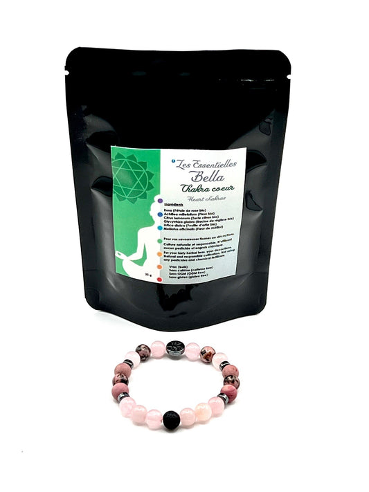 Duo tisane chakra cœur + bracelet chakra cœur (Heart chakra herbal tea duo + heart chakra bracelet)