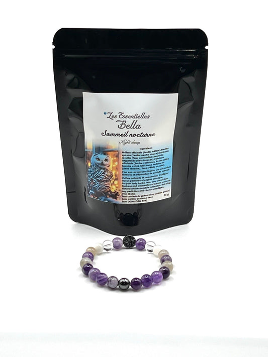 Duo tisane sommeil nocturne + bracelet chakra couronne (Duo herbal tea night sleep + crown chakra bracelet)